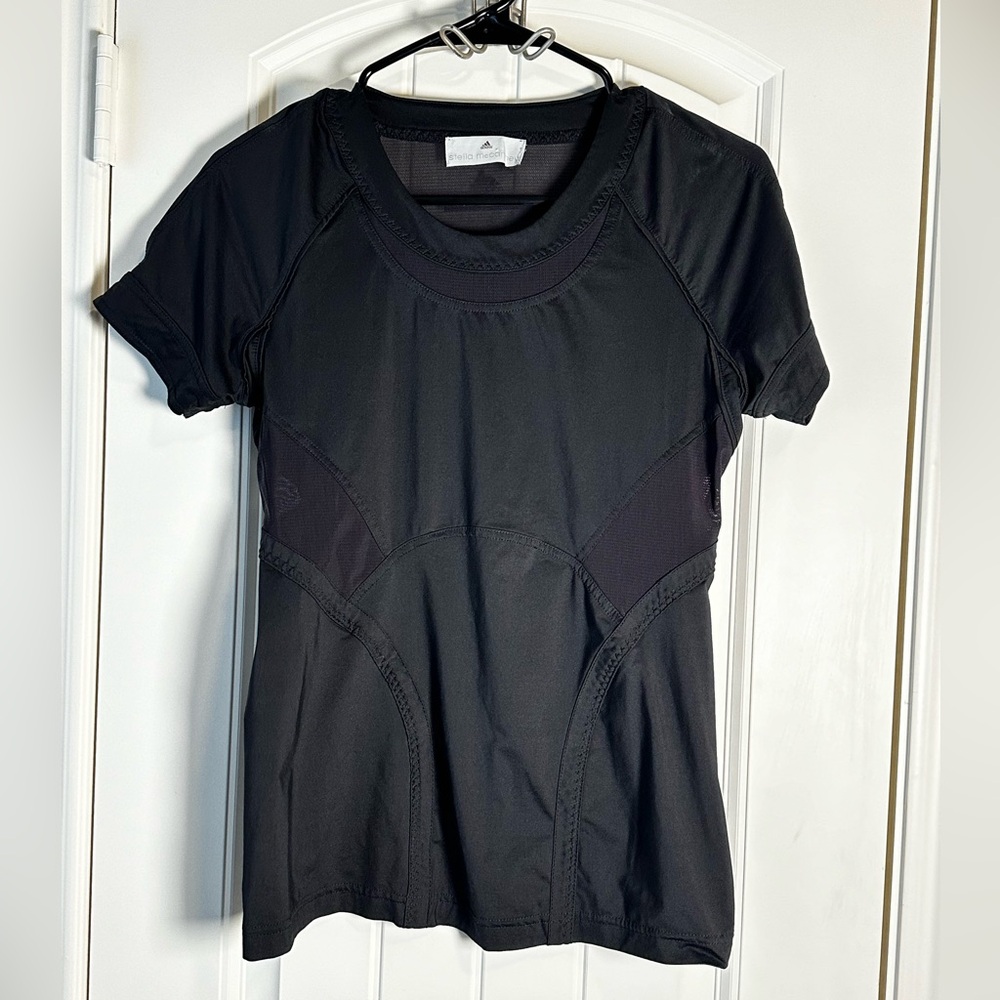 Adidas by Stella McCartney Black Short Sleeve Workout Top with Sheer Sections